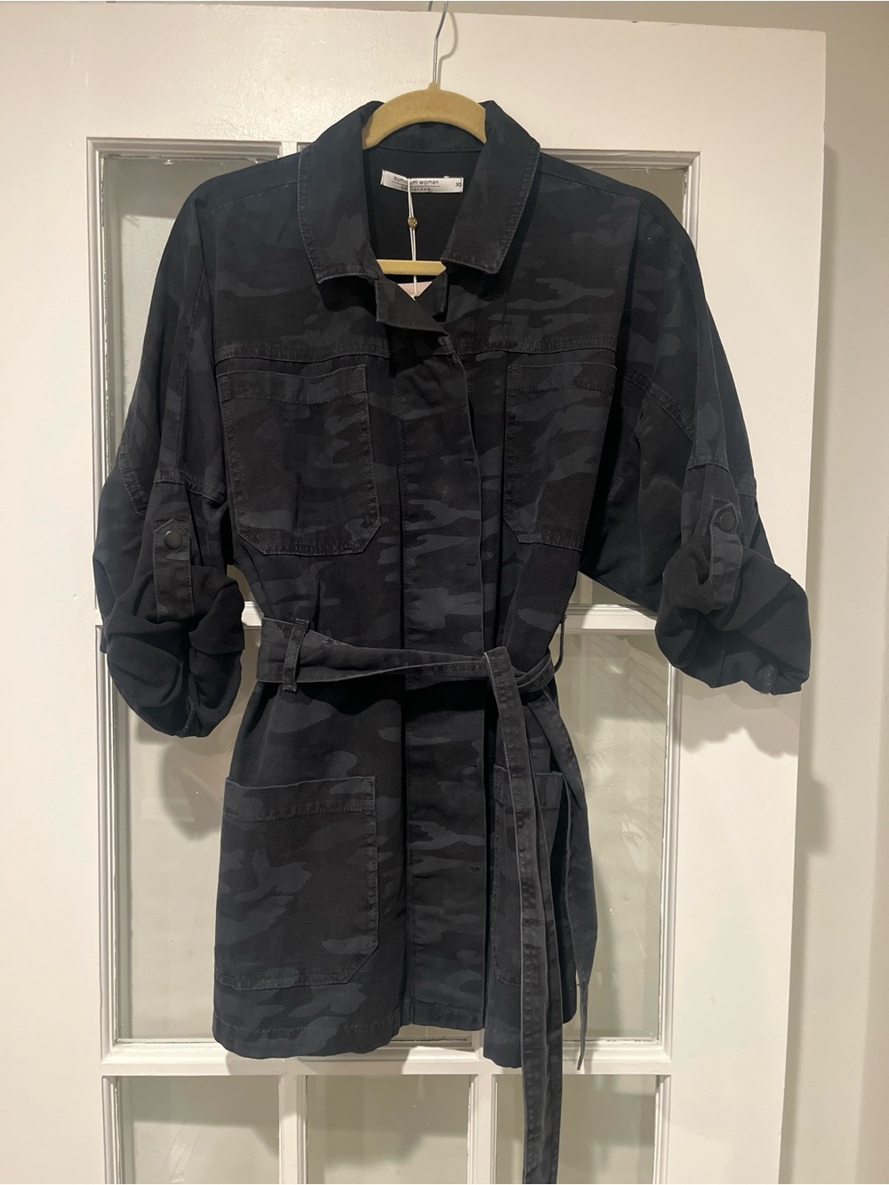 NWT Summum Amsterdam Black Gray Camo Cotton Coat Jacket Size XS Belted Oversized
